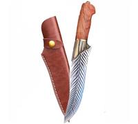 Coltello da Cucina Professionale Ultra Affilato - Coltelli da Cucina Acciaio Inox con Fodero in Pelle - Coltello Giapponese Forgiato a Mano (Piume-01)
