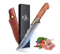 Coltello da cuoco forgiato a mano con guaina in pelle, coltello da disosso affilato con manico in legno per esterni, coltello da cucina in acciaio al carbonio