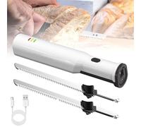 Coltello da intaglio elettrico, Coltello da pane ricaricabile a batteria, Coltello da bistecca portatile con due lame in acciaio inossidabile Rilascio di trigger di blocco di sicurezza per pane