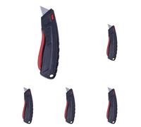 Coltello di sicurezza DONAU SAFETY con funzione di retrazione della lama e blocco / 1 pezzo/Nero-Rosso/Taglierina per fogli/Lama sostituibile/Apriscatole (Confezione da 5)