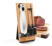 Coltello Elettrico da Cucina senza fili Easy Cut Plus - Con Caricatore e Supporto in Legno - 2 Lame - Ideale per tagliare pane, carne, frutta, verdura - Grigio
