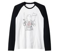 Coltello Inglese e Ascia Simbolo Ragazza Giovanna di Union Jack Maglia con Maniche Raglan