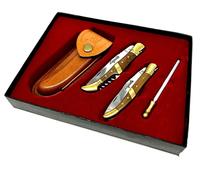 Coltello laguiole set 2 pezzi con affilatore manico marrone 20016722