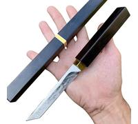 coltello lama fissa acciaio damasco tanto stile giapponese custodia integrale legno ebano edc custom collezione caccia fucina artigianato regalo uomo festa padre campeggio tagliente originale