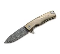 Coltello Lionsteel Solid Titanium, RotoBlock, Lama in Damasco+Clip, TI ORO con FLIPPER ROK DD GL