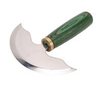 COLTELLO MEZZALUNA IN PELLE CUTTER SKIVER IN ACCIAIO CON MANICO IN LEGNO PER HOB