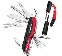 Coltello Multiuso e 5 in 1 morpilot Flintstone Set 15 in 1 Fire Starter con fischietto e coltellino svizzero in selce con cacciavite, forbici, sega, bussola, escursionismo ed emergenza