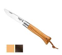OPINEL - neo6 Opiflex Olivier - Coltello Tascabile Tradizionale - Lama 7 cm in Acciaio Inox, Manico in Legno d'Ulivo Verniciato a Grana Mediterranea, OPIFLEX Senza Blocco, Laccetto in Pelle