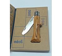 OPINEL - neo6 Opiflex Olivier - Coltello Tascabile Tradizionale - Lama 7 cm in Acciaio Inox, Manico in Legno d'Ulivo Verniciato a Grana Mediterranea, OPIFLEX Senza Blocco, Laccetto in Pelle