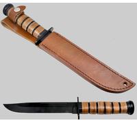 Coltello Outdoor USMC US Manico In Pelle Acciaio 420 Con Fodero In Pelle