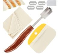 Coltello Pane Panificazione 3er Set [inkl. 1 Taglierino per Pane con 5 Lametta, 1 Tagliapasta Multiuso, 1 Panno Lievitazione Pane]- Taglia Pane Curvi, Bread Lame per Intagliare Modelli di Pane Crudo