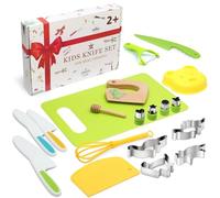 Coltello per bambini Set di 20 coltelli da cucina di sicurezza per bambini con tagliaverdure, coltello in legno, tagliere
