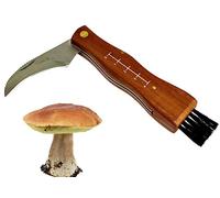 Coltello per Funghi a Serramanico, Tascabile, con Spazzola e Righello, Manico in Legno, Lama in Acciaio Inox, Fodera in Nylon inclusa