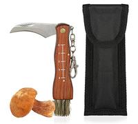 Coltello per Funghi con Spazzolina e Misuratore di Lunghezza, Serramanico e Tascabile, Manico in Legno, Lama in Acciaio Inox, Fodera Compresa