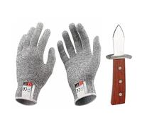Coltello per Ostriche, Apri Ostriche, Coltello Ostriche con Manico in Legno e 1 Paio di Guanti Resistenti al Taglio(XL), AMA Acciaio Inossidabile per Molluschi e Frutti di Mare