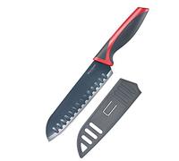 Westmark Coltello Santoku da cucina, Lunghezza lama: 17 cm, Lama ampia, Rientranze cave, Con protezione per la lama, Acciaio inox/Plastica, Antracite/Rosso, 14562280