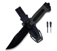 Coltello Sopravvivenza Lama Combinata 13cm Acciaio Inox, Manico Antiscivolo Grigio con Fodero ABS, Accendifuoco, Fischietto, Pietra Affilatrice e Rompivetro - Bushcraft, Camping, Trekking, Idea Regalo