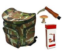 Coltello + Zaino con cesta in vimini porta funghi militare gerla cesto mimetico raccolta funghi cm. 41x28,5 x38,5h