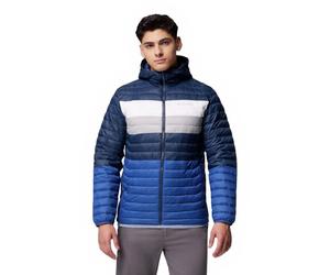 Columbia Powder Pass Giacca con cappuccio da uomo, piumino con cappuccio, blu MTN, blu navy, bianco, grigio colm, XXL