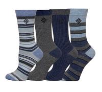 Columbia Striped Crew Socks 4-Pack Calzini, Navy Stripe/Grigio, 3.5-9 UK (Pacco da 4) Donna