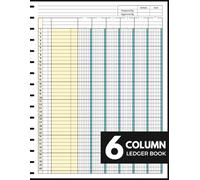 Columnar Pad 6 Column Ledger Book: Accounting Ledger Book for Bookkeeping, 6 Column Ledger Journal Notebook / income and Expense Log Book for Small Business and Personal Finance / Bill Payment Tracker