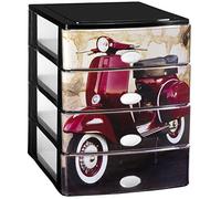 COM-FORT HOUSE | Cassettiera impilabile in plastica | Modello Moto | Colore Nero | Modello a 4 cassetti | Cassetti di stoccaggio modulare