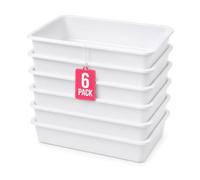 COM-FORT HOUSE Vassoi di plastica o bacinella di plastica rettangolare portaoggetti, bianco, confezione da 6
