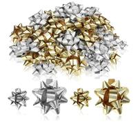 com-four® 100 Fiocchi Colori - Fiocchi Decorativi autoadesivi Grandi e Piccoli con Motivo a Fiocco di Neve per Natale e Compleanno (100 Pezzi - Fiocchi - Oro + Argento)