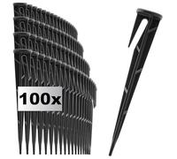 com-four® 100x ganci di fissaggio per tosaerba robotizzati - Ancoraggi a terra in plastica - Perni di fissaggio per tubi, cavi e coperture - Picchetti di fissaggio (100x nero - liscio/per cavi)