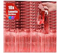 com-four® 10x Lametta, Ghirlanda Natalizia per l’Albero, Decorazione per Abete, Tenda di Fili Lisci in Lametta (Rosso - 10 Pezzi)