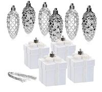 COM-FOUR® 10x set di ciondoli per albero di Natale Coni per albero di Natale e regali in color argento, bianco infrangibile, decorazioni per l'albero di Natale per le decorazioni dell'albero di Natale