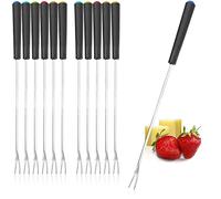 COM-FOUR® 12 forchette per fonduta in acciaio inossidabile 430 - posate per fonduta con 6 colori - spiedini per fonduta con manico - lavabili in lavastoviglie (12 pezzi - manico in plastica)