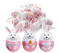 COM-FOUR® 12x Appendini Pasquali Decorativi - Coniglietto Pasquale a Forma di Uovo in Metallo - Decorazioni Pasquali da Appendere a cespugli, Alberi, Porte e Finestre (rosa + bianco)