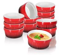 COM-FOUR® 12x Ciotola per pinne di ragù - Stampi resistenti al forno in rosso - Ciotola per crema pasticcera - Ciotola per dessert con 250 ml ciascuno - lavabile in lavastoviglie