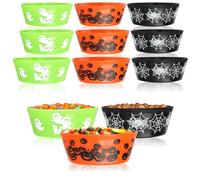 com-four® 12x Ciotole per Snack di Halloween - Set di Ciotole per Dolci confezionati - Piatti per Snack in Plastica - Stoviglie per Feste per Halloween e Feste a Tema (12 pezzi - 3 colori)