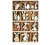 COM-FOUR® 12x Coniglietto decorativo Pasqua - Decorazioni pasquali in legno da appendere - ciondoli coniglietti in legno da appendere - Pasqua (12 pezzi - Coniglietti pasquali 2)