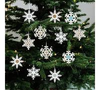 COM-FOUR® 12x Decorazioni per l'albero di Natale ciondolo in legno - Decorazioni per l'albero di Natale per la decorazione - Decorazioni per l'albero di Natale con design a fiocco di neve