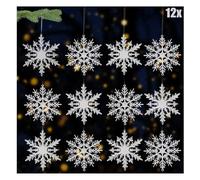 COM-FOUR® 12x pendenti decorativi fiocchi di neve - Pendenti trasparenti da 10 cm con fiocco di neve e cordino per appenderli - Diversi design per decorazioni per alberi di Natale