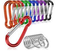 COM-FOUR® 12x piccolo moschettone con anello portachiavi, moschettone in alluminio antiruggine, moschettone portachiavi per attività all'aperto - 6 cm [la selezione varia] (Moschettone piccolo)