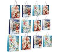 COM-FOUR® 12x sacchetto regalo per Natale, Babbo Natale e Avvento - confezione regalo 42cm - sacchetto regalo XXL con motivi natalizi - sacchetto regalo in carta (12 pezzi - XXL)