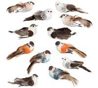 com-four® 12x Uccelli Decorativi - Uccelli Artificiali in 4 Colori Vivaci - Uccelli Decorativi con Piume e Clip in Metallo - Uccello Ornamentale per la Decorazione (12 Pezzi - Set Misto 02)