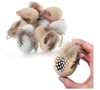 COM-FOUR® 12x Uova di Pasqua da Appendere, Decorazione Sospesa per Cespuglio di Pasqua 7 x 5 cm, Uova Decorative con Piume e Perline di Legno in Stile Uovo di Quaglia