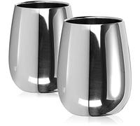 com-four® 2 bicchieri da bere in acciaio inossidabile - tazza da vino lucida da 200 ml - tazza termica a doppia parete e priva di BPA (2 pezzi - 200 ml di brillantezza)