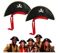 com-four® 2 cappelli da pirata con bandana rossa, accessorio costume | Halloween e feste a tema - cappello con teschio per teste piccole