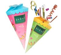 com-four® 2 Mini Coni Scuola 30 cm, Coni in Cartone per fratelli e Sorelle