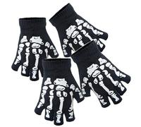 com-four® 2 paia di guanti da scheletro senza dita - accessori per costumi lavorati a maglia con motivo a ossa per Halloween, Carnevale, Día de Muertos, Cosplay (2 paia - senza dita per adulti)