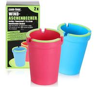 COM-FOUR® 2 posacenere per esterni - posacenere antivento - bicchieri tempesta con coperchio luminoso, Ø 8 cm (2 pezzi - blu rosa)