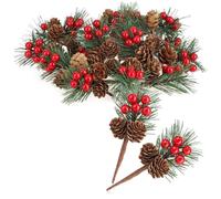 com-four® 20x rami decorativi con coni di larice, bacche rosse e aghi d'albero - granelli di Natale - rami decorativi per ghirlande e composizioni (6 pezzi - a scacchi rossi)