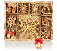 COM-FOUR® 26 stelle di paglia in un set misto - Decorazioni per l'albero di Natale - Ciondoli di paglia per l'albero di Natale - Arazzi naturali per alberi di Natale (26 pezzi - Set2)