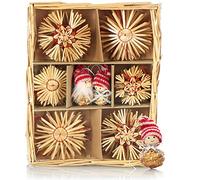 com-four® 28x Stelle di Paglia in Set Misto - Decorazioni per L'Albero di Natale - Ciondoli di Paglia per L'Albero di Natale - Addobbi Naturali Natale (28 Pezzi - Set1)